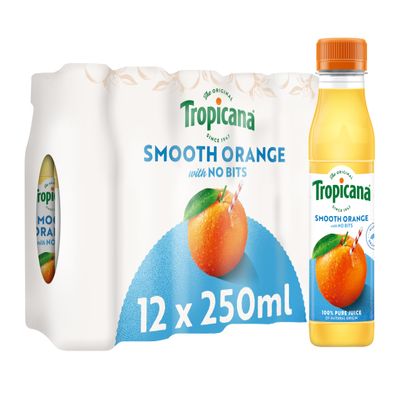 Tropicana - Orange Fruit Juice with No Bits - Long Life Pure Orange Juice, No Added Sugar, No Added Artificial Flavours, with Vitamin C - Breakfast Drink - 250ml (Pack of 12)