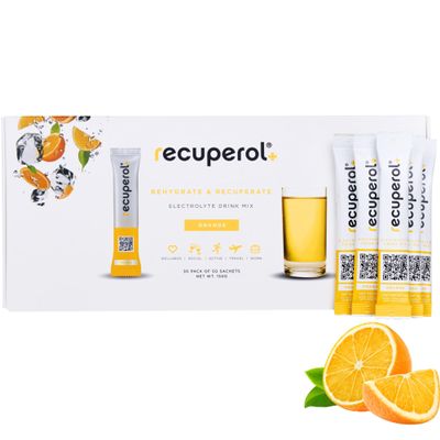 Recuperol Electrolytes Sachets | Electrolytes Powder for Rehydration | 60 Sachets | Sugar-Free Hydration Powder | Zinc, Vitamin C, B12, D3, Potassium | Natural Orange Flavour