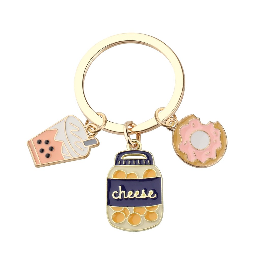 UJIMS Dessert Lovers Gift Sweet Cake Bubble Tea Key Chain Bubble Tea Lovers Gift Cheese Themed Gift Cheese Lover Friend Gift, Bubbletea Keychain, Default