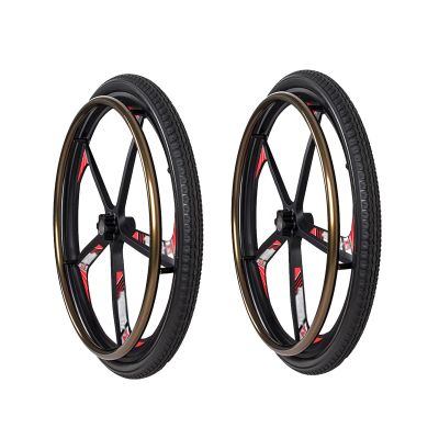 1 Pair of 24inch Wheelchair Rear Wheels, Solid PU Wheelchair Wheels, Aluminum Alloy Hand Push Ring, Suitable for Electric Wheelchair Replacement Accessory