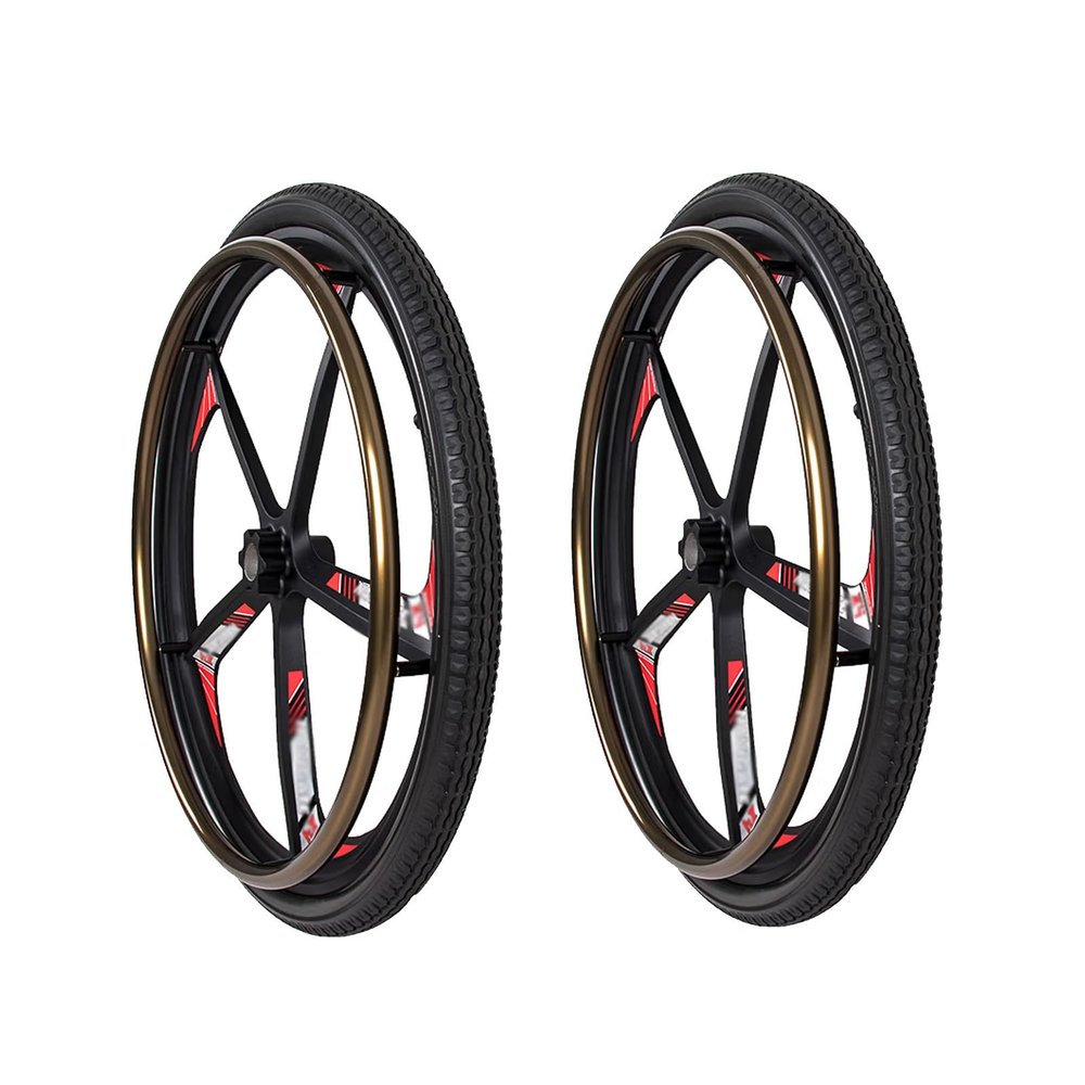 1 Pair of 24inch Wheelchair Rear Wheels, Solid PU Wheelchair Wheels, Aluminum Alloy Hand Push Ring, Suitable for Electric Wheelchair Replacement Accessory