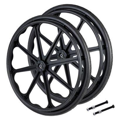 (24x13/8) Wheelchair Rear Wheel Replacement Part for 24 Inch Wheelchair, 24 Inch Solid Tyre Rear Wheel for Manual Wheelchair, with Screw Rod, Black Tyre, (Pack of 2)