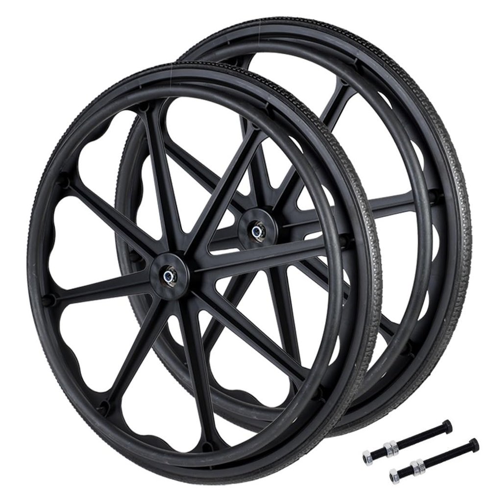 (24x13/8) Wheelchair Rear Wheel Replacement Part for 24 Inch Wheelchair, 24 Inch Solid Tyre Rear Wheel for Manual Wheelchair, with Screw Rod, Black Tyre, (Pack of 2)