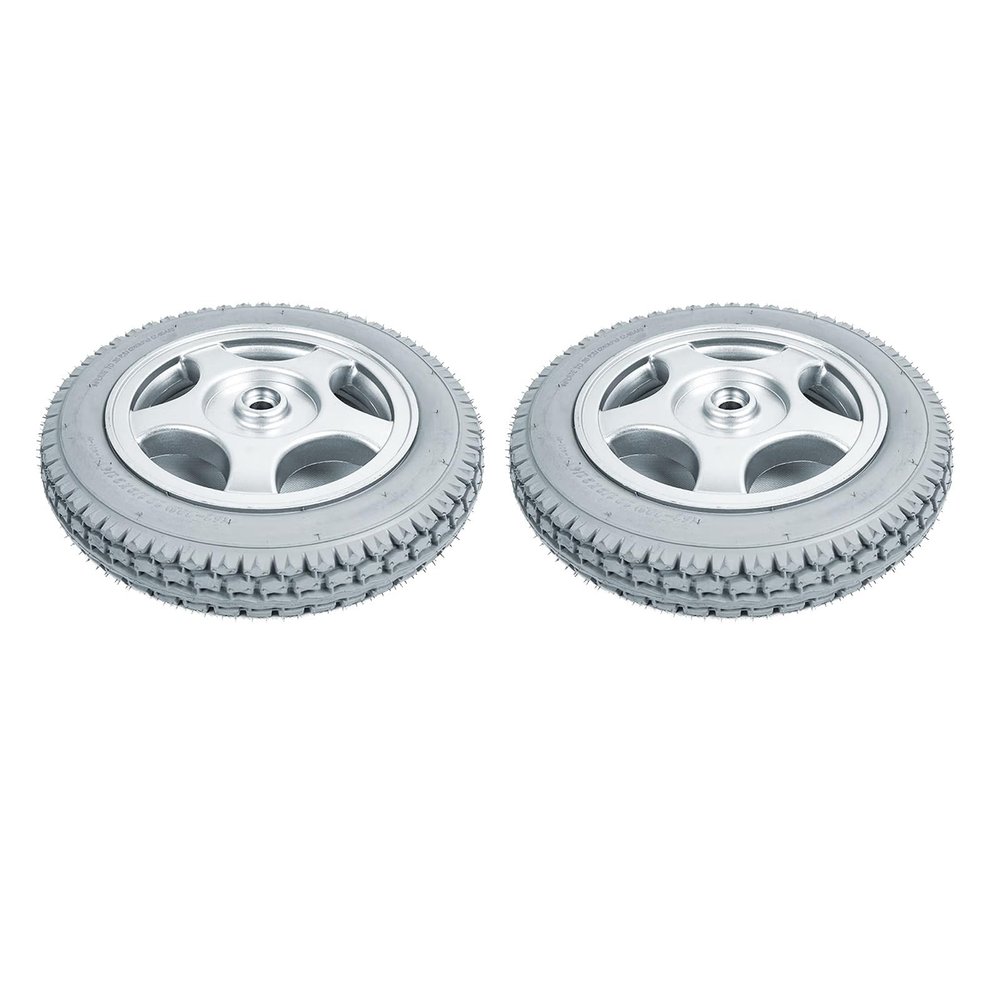 1 Pair of 12inch Rubber Wheelchair Rear Wheel Replacement, Solid PU Wheelchair Wheels, Bearing 17mm (11/16") Power Wheelchair Parts