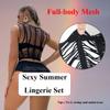 UAREBST Mesh Lingerie Set for Women, Two Piece Fishnet Chemise Bodysuit, Sexy Hollowed-Out Short Sleeves and Tights Set, Red, One Size view 4