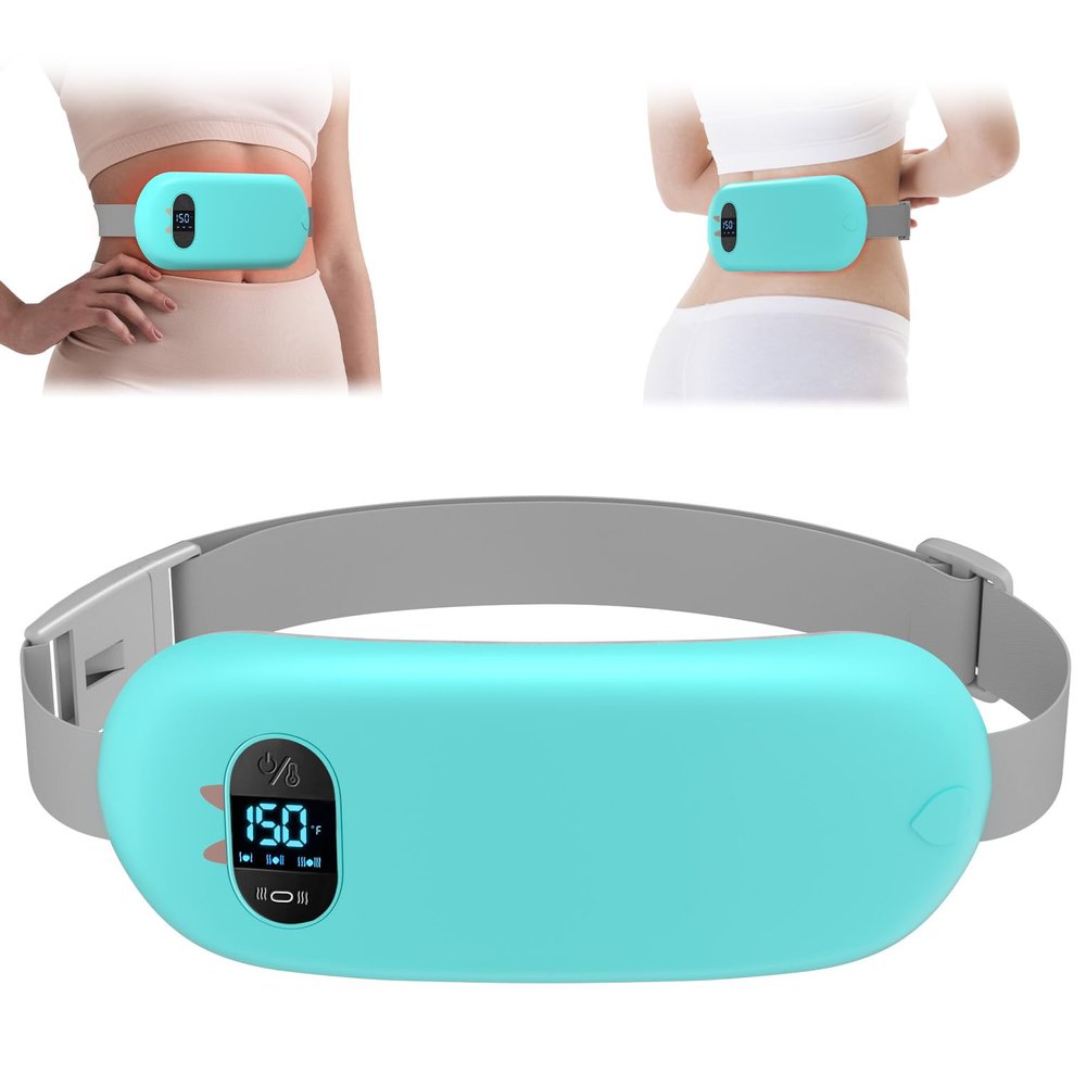 Heat Pad for Period Pain Relief, Upgraded 6 Heat Massage Modes Electric Fast Heating Pad for Lower Back Pain Cramp Menstrual Rechargeable USB Heated Belt Gifts for Women Girls Her Light Blue