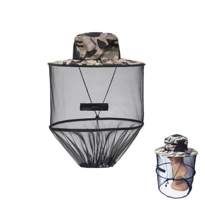 CONNECTION Mosquito Net Hat Gray Camouflage Midge Hat Mosquito Head Net Hat Foldable Mosquito Hats with Netting Midge Head Net Hat for Camping,Fishing,Beekeepin,Climbing,Outdoor Hiking