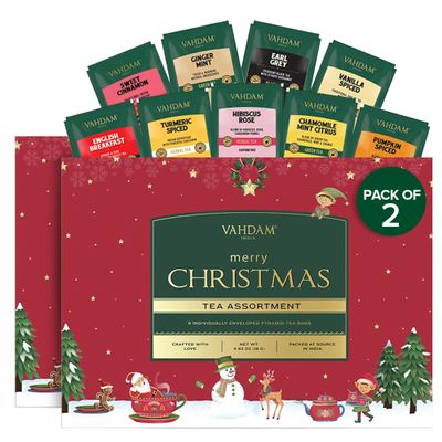 VAHDAM, Merry Christmas Tea Gift Set (9 Individually Wrapped Tea Bags) Limited Edition -Gluten Free, Non GMO | Christmas Gifts For Women 2026 & Christmas Gifts For Men 2026