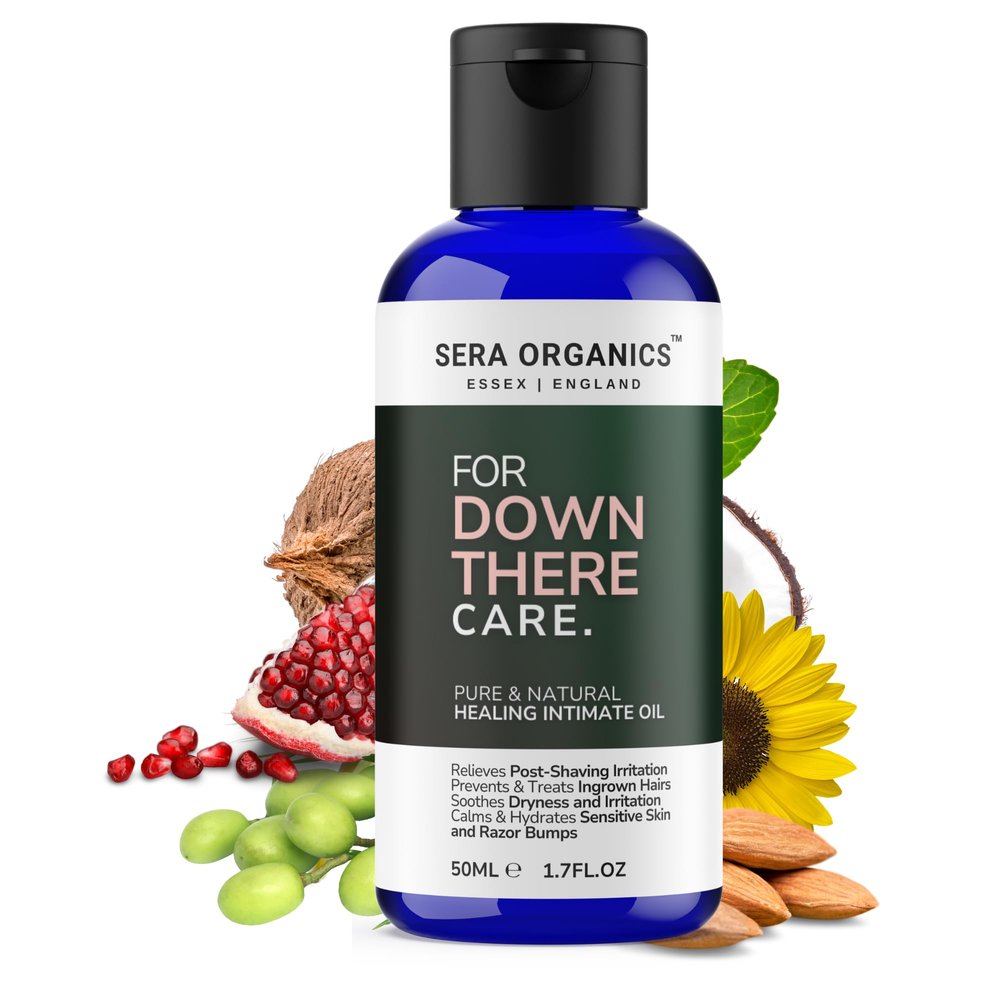 Healing Intimate Oil for Down There Care | Ingrown Hairs & Razor Bumps Shaving Oil For Bikini Line Pubic Area & Intimate Skin | Natural moisturiser For Sensitive Skin | Vegan | 50ml by Sera Organics