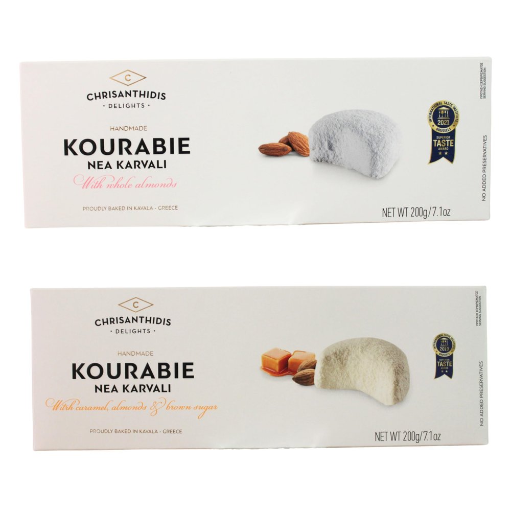 Chrisanthidis Delights Greek Kourabie Mix: Shortbread with Almonds 200 g & Shortbread with Caramel - 200 g (Total: 400 g)