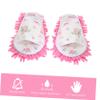 minkissy Peep-toe Mop Slippers Indoor Dusting Household Cleaning Slippers Removable Canvas Floor-wipe Shoes Washable Chenille Fabric, One Size Pink Floral for Home view 2