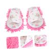 minkissy Peep-toe Mop Slippers Indoor Dusting Household Cleaning Slippers Removable Canvas Floor-wipe Shoes Washable Chenille Fabric, One Size Pink Floral for Home view 4