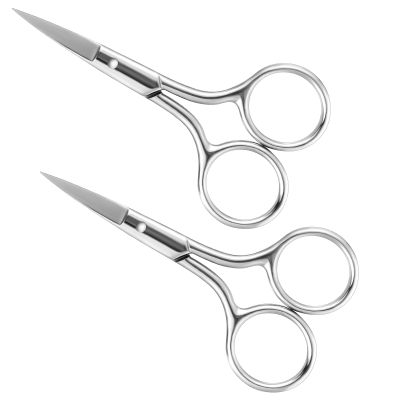 Gjinxi 2Pcs Professional Grooming Scissors, Eyebrow Scissors, Trimming Stainless Steel Fine Straight Tip Scissors Men Small Scissors for Hair, Eyebrows, Nose Hair, Beard, Eyelashes