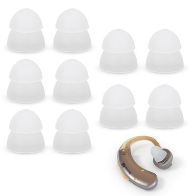 10PCS Hearing Aid Domes, 10mm Soft Silicone Ear Tips Double Layer Closed Type Washable Earbud Anti Static Earplug Hearing Aid Parts for Seniors (White)
