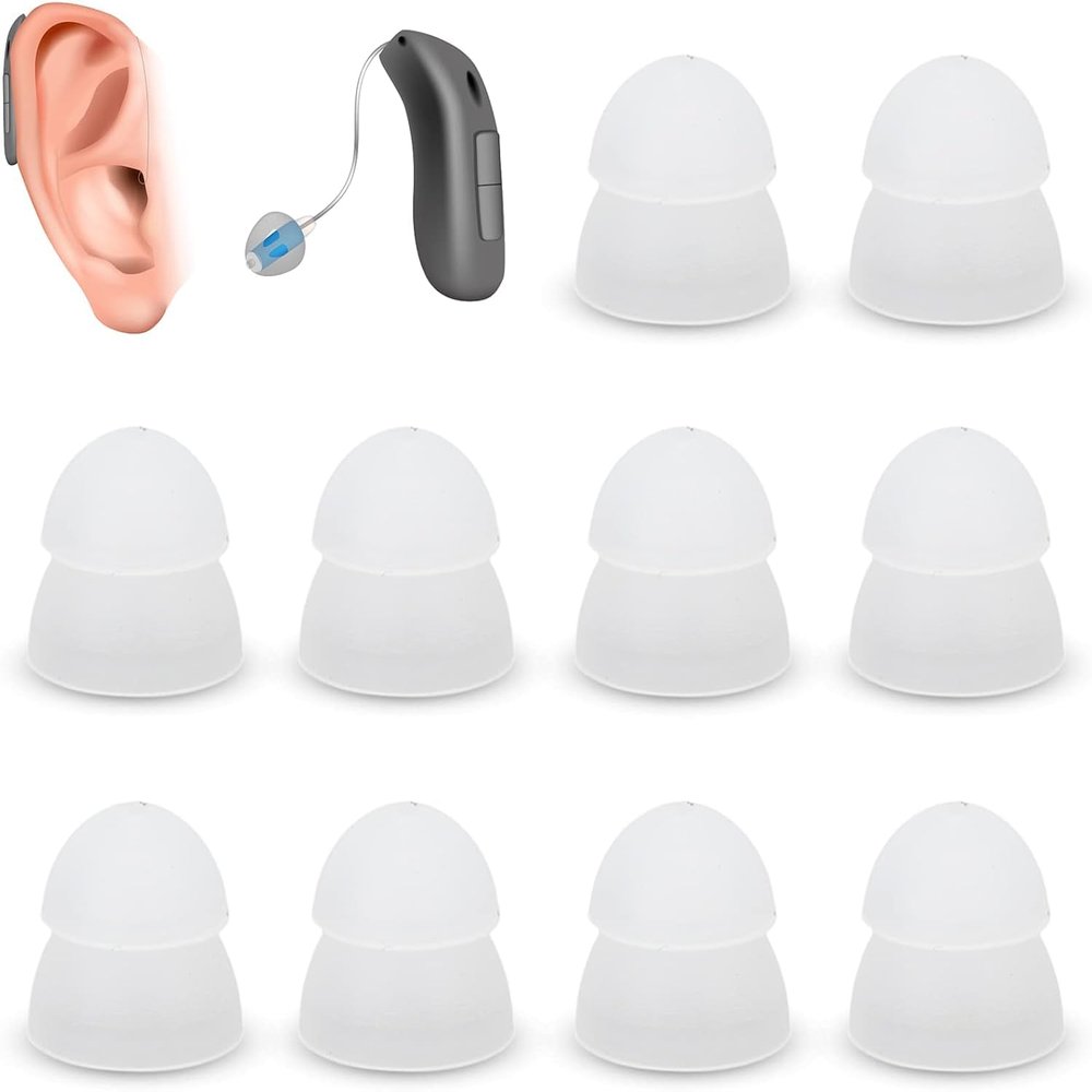 10pcs Hearing Aid Domes 8mm, Medium Double Layer Close Hearing Aid Power Domes Silicone Ear Tips Replacement Resound Hearing Accessories (White)