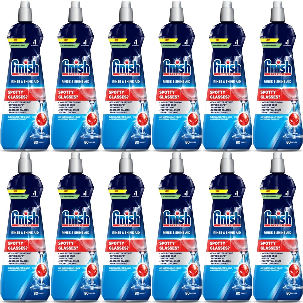Finish Dishwasher Rinse & Shine Aid | For Drier Glasses and Spot Prevention | Pack of 12, 400ml each | Packaging May Vary