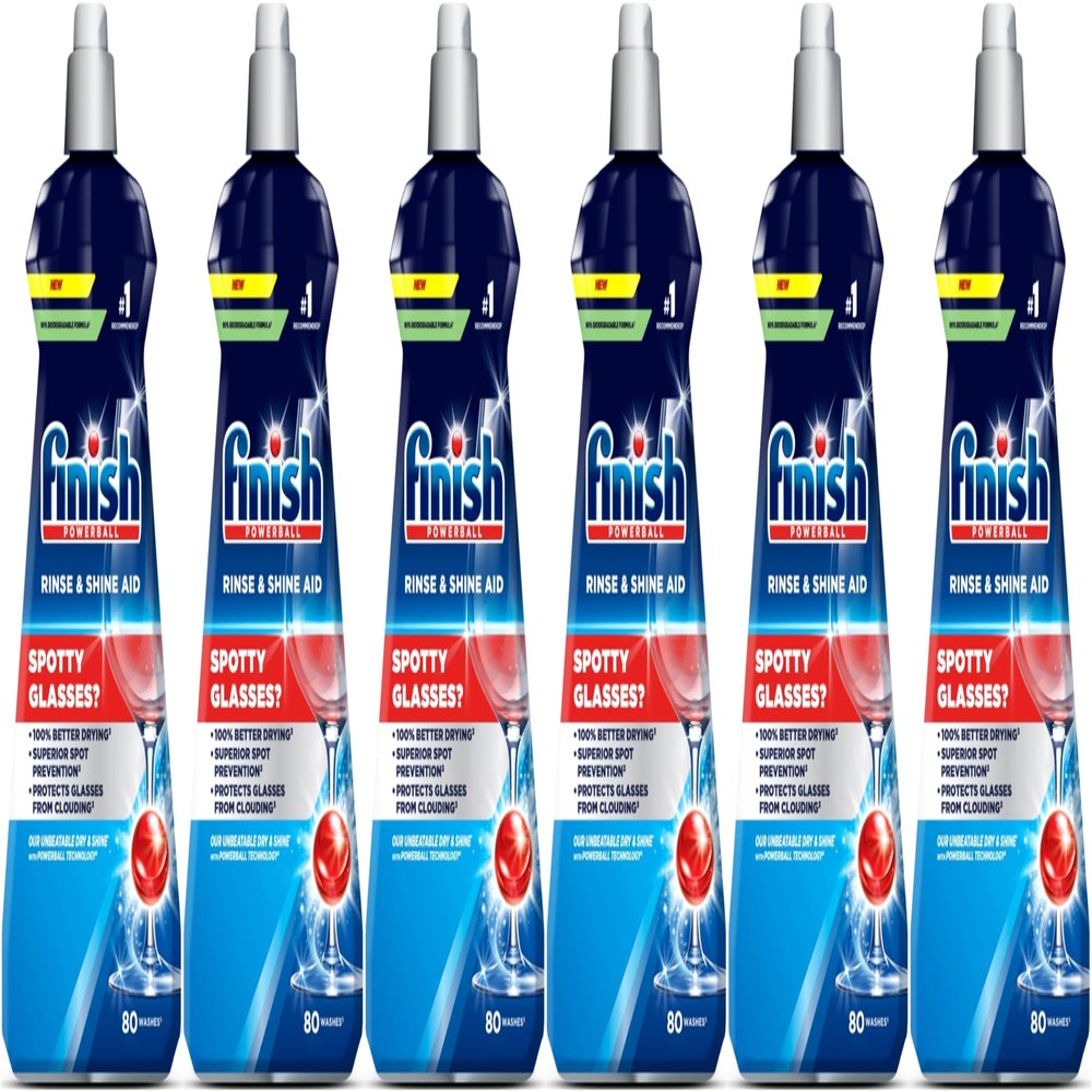 Finish Dishwasher Rinse & Shine Aid | For Drier Glasses and Spot Prevention | Pack of 6, 400ml each | Packaging May Vary