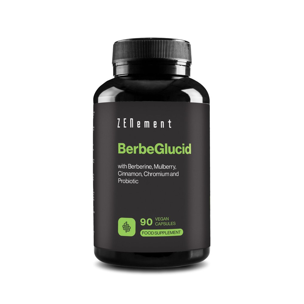 BerbeGlucid - for Glucose and Carbohydrates - Berberine, Mulberry, Cinnamon, Chromium and Probiotic - 90 Vegan Capsules, No Additives, Gluten-Free, Non-GMO