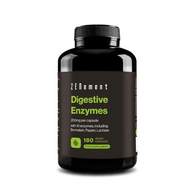 Digestive Enzymes - 10 Enzymes Including Bromelain and Papain, High Concentration - 200mg per Capsule - 180 Vegan Capsules - Suitable for All Diets - No Additives, Gluten-Free