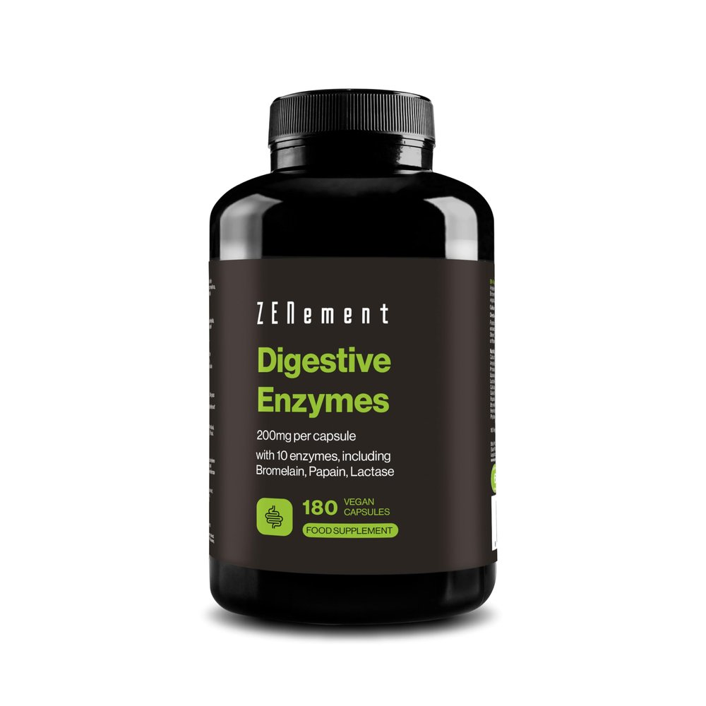 Digestive Enzymes - 10 Enzymes Including Bromelain and Papain, High Concentration - 200mg per Capsule - 180 Vegan Capsules - Suitable for All Diets - No Additives, Gluten-Free
