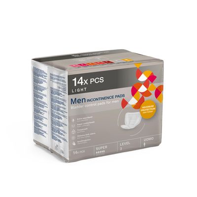 Incontinence Pads for Men Level 3 Super | Fast Absorption & Leakage Protection | Secure Adhesive Strip | Odour Control | Anatomically Designed for Comfort & Secure Fit