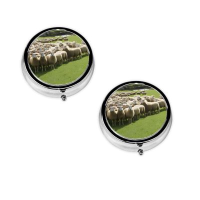 Sheep and Lambs Printed Mini Round Pill Box,Pill Box 3 Compartment Medicine Pill Case, Pill Organizer Travel Pillbox, Portable Pill Box for Pocket, Home, Office Use
