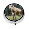 Real Swiss Cow Brown Printed Mini Round Pill Box,Pill Box 3 Compartment Medicine Pill Case, Pill Organizer Travel Pillbox, Portable Pill Box for Pocket, Home, Office Use view 2