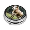 Real Swiss Cow Brown Printed Mini Round Pill Box,Pill Box 3 Compartment Medicine Pill Case, Pill Organizer Travel Pillbox, Portable Pill Box for Pocket, Home, Office Use view 3