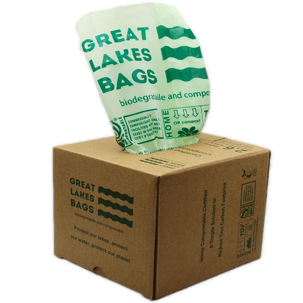 Great Lakes 2.6 Gallon Compostable and Biodegradable Kitchen Food Scrap Trash Bag, 100 Count, Small Compostable Bag For Kitchen Food Scrap, Certified by BPI and OK Compost Home, Green