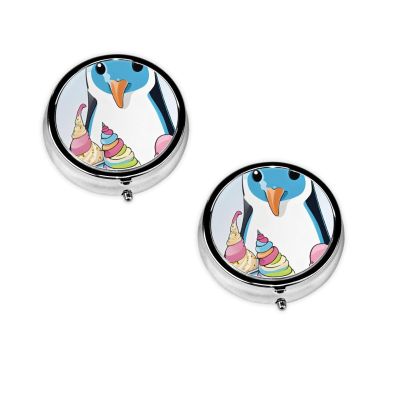 Penguins Printed Mini Round Pill Box,Pill Box 3 Compartment Medicine Pill Case, Pill Organizer Travel Pillbox, Portable Pill Box for Pocket, Home, Office Use