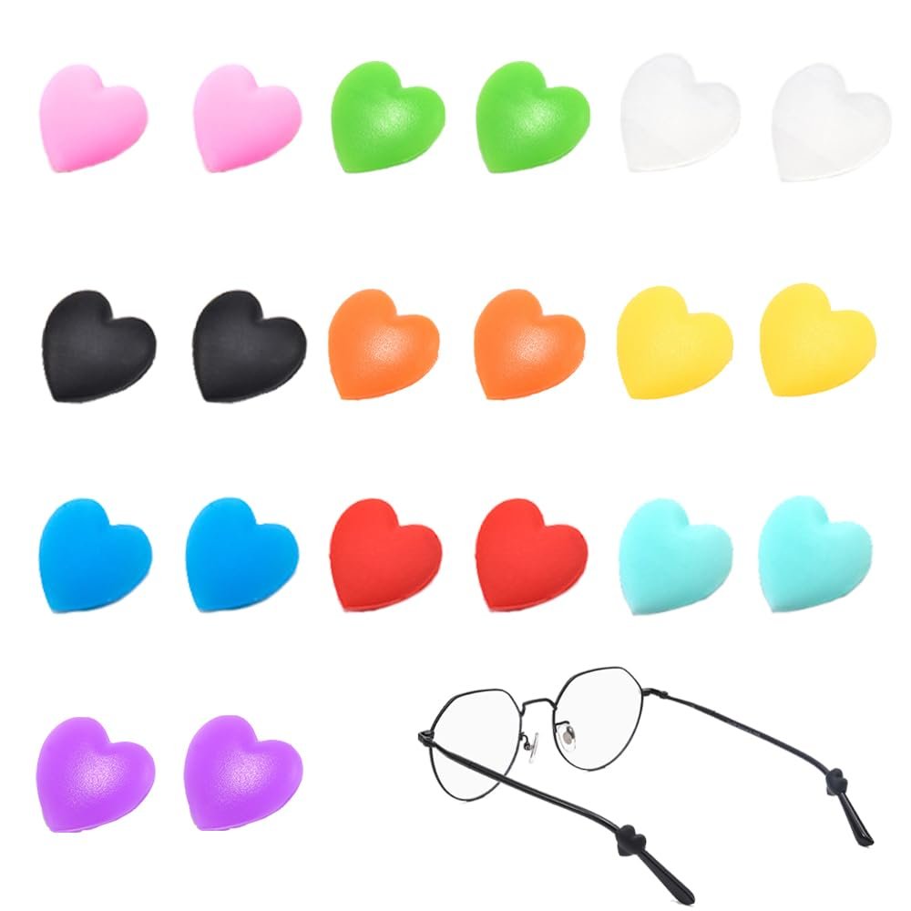 10 Pairs Anti-Slip Glasses Ear Grips Heart-Shaped Glasses Ear Cushions Soft Eyewear Retainer for Most Types Eyeglasses Reading Glasses and Sunglasse