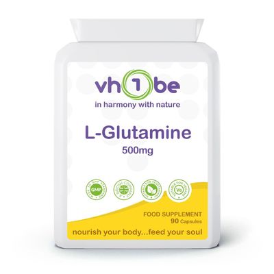L-Glutamine Supplement 500mg  90 Capsules | Vegan Friendly | Supports Muscle Recovery & Gut Health | Non-GMO, Vegan-Friendly by vh1be