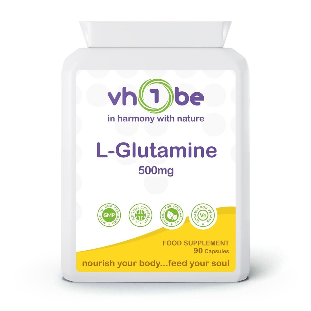 L-Glutamine Supplement 500mg  90 Capsules | Vegan Friendly | Supports Muscle Recovery & Gut Health | Non-GMO, Vegan-Friendly by vh1be