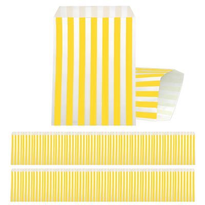 100pcs 5x7'' Yellow Stripe Paper Bag Sweet Bags Candy Bags,Striped Paper Bag for Sweets,Yellow Sweetie Party Bags for Kids Girls Boys Halloween Wedding Birthday Party Christmas Paper Bag