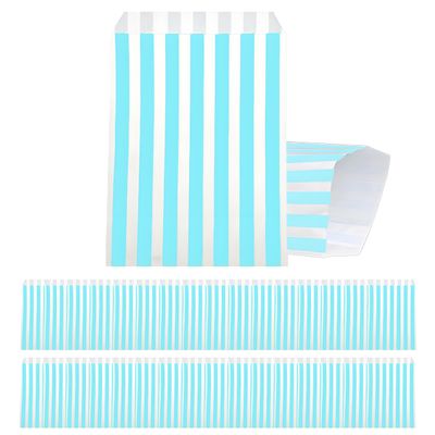 100Pcs Baby Blue Paper Sweet Bags Small, Blue and White Candy Stripe Paper Bag, Mini Party Sweetie Bags for Kids Girls Boys Halloween Christmas Wedding Birthday Party- 5x7''
