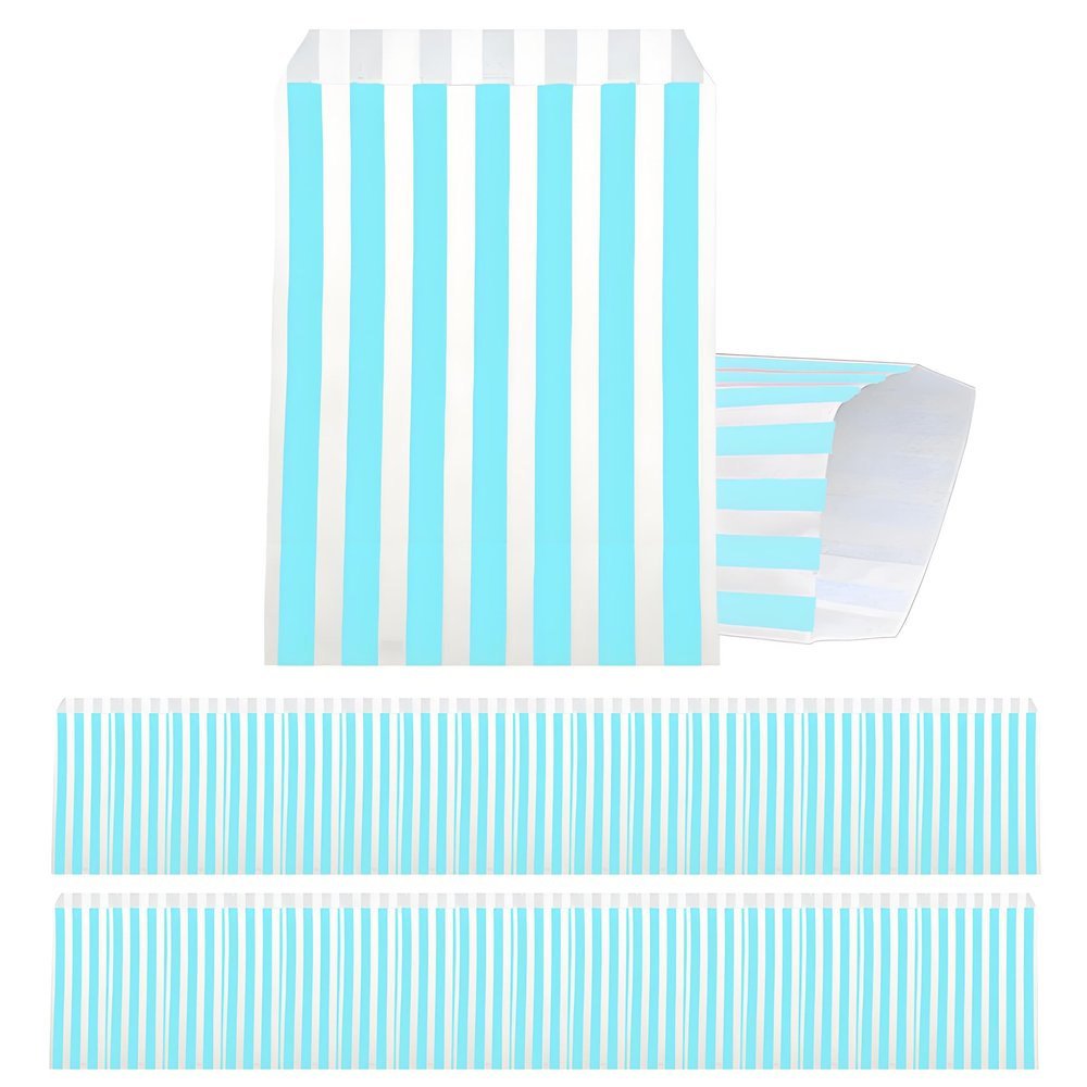 100Pcs Baby Blue Paper Sweet Bags Small, Blue and White Candy Stripe Paper Bag, Mini Party Sweetie Bags for Kids Girls Boys Halloween Christmas Wedding Birthday Party- 5x7''