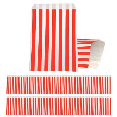 100pcs 5x7'' Red Stripe Paper Bag Sweet Candy Bags for Sweets,Red Sweetie Party Bags for Kids Girls Boys Christmas Halloween Wedding Birthday Party