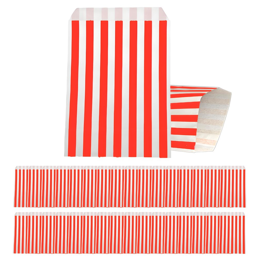 100pcs 5x7'' Red Stripe Paper Bag Sweet Candy Bags for Sweets,Red Sweetie Party Bags for Kids Girls Boys Christmas Halloween Wedding Birthday Party