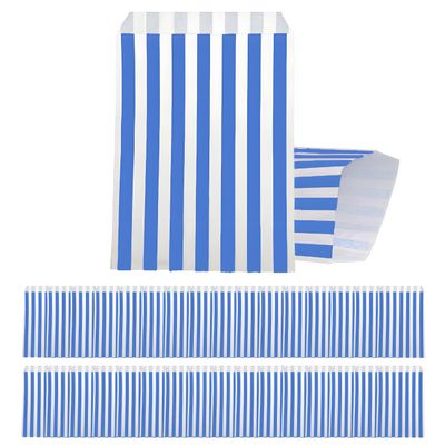 100pcs 5x7'' Blue Stripe Paper Bags - Sweet Bags for Kids, Girls & Boys - Perfect for Parties, Weddings, Birthdays, Halloween & Christmas