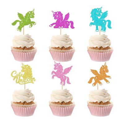 ZpiLkes 24PCS Unicorn Cupcake Toppers Colorful Unicorn Cupcake Toppers Decor for Unicorn Theme Baby Shower Party Birthday Party Girl Boy Gift Cute