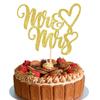 1 Pack Mr and Mrs Cake Topper Glitter Love Heart Mr & Mrs Cupcake Decoration for Bridal Shower Engagement Wedding Party Cupcake Decoration Supplies Gold view 1