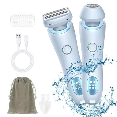 AOGOE Lady Shavers for Women 2-in-1, Waterproof Bikini Trimmer Woman, Nose Trimmer Rechargeable, Pubic Hair Trimmer for Women Wet and Dry, Painless Electric Foil Shaver for Face Underarm Legs Body