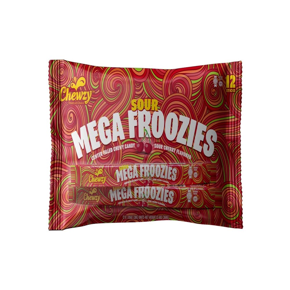 Chewzy - Mega Froozies - Center Filled Chewy Candy - Kosher Certified - Family Pack - 12 Sticks each - 360 gram (2 Pack) (2 Pack, Sour Cherry)
