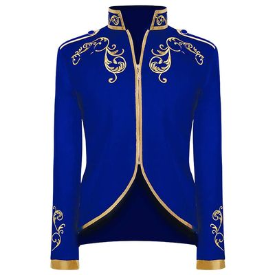 Fowjknww Medieval Clothing Men's Gold Embroidered Fashion Blazer Halloween Carnival Fancy Dress Retro Victorian Cosplay Jacket Gothic Steampunk Outfits Leisure Suit Coat, blue, 3XL