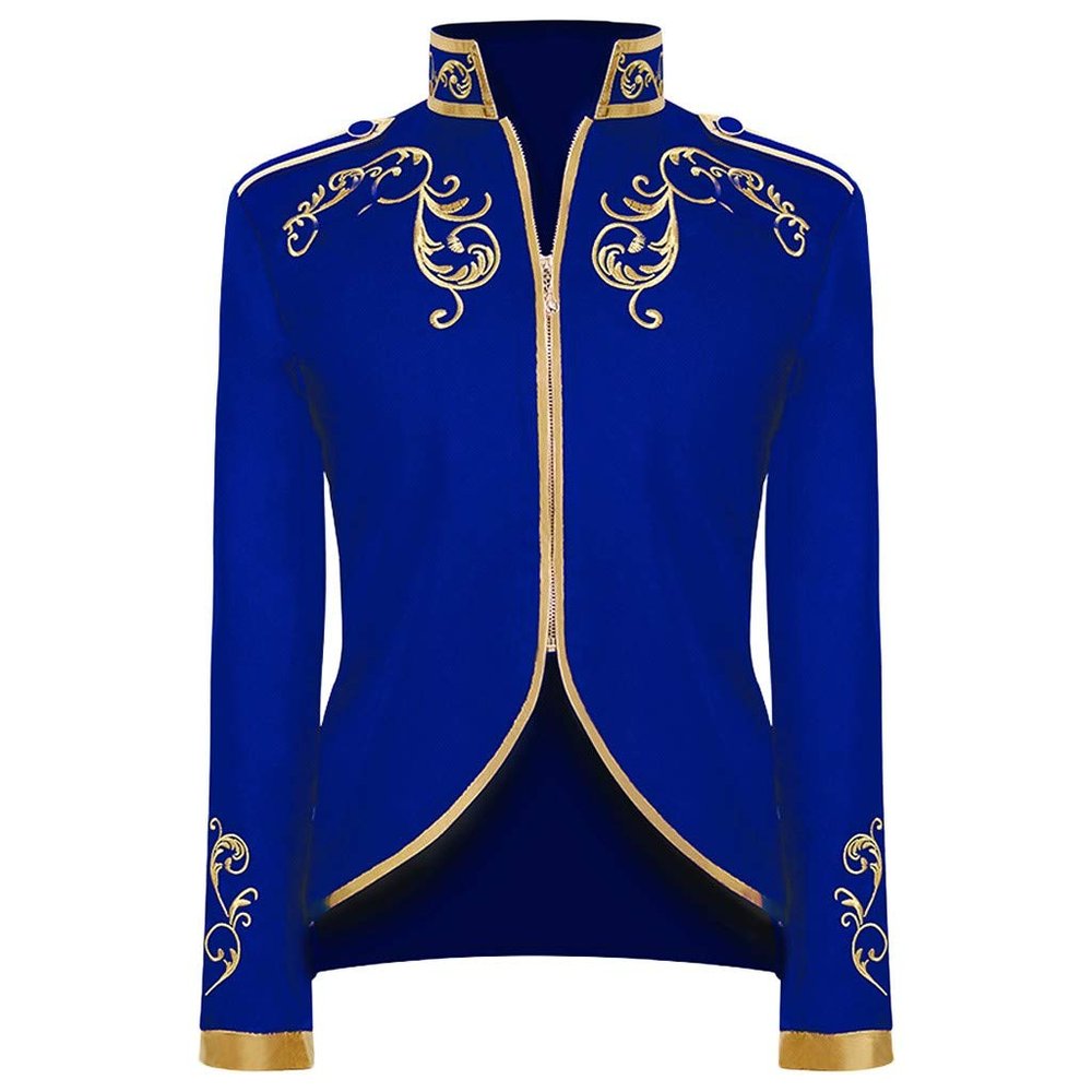 Fowjknww Medieval Clothing Men's Gold Embroidered Fashion Blazer Halloween Carnival Fancy Dress Retro Victorian Cosplay Jacket Gothic Steampunk Outfits Leisure Suit Coat, blue, 3XL
