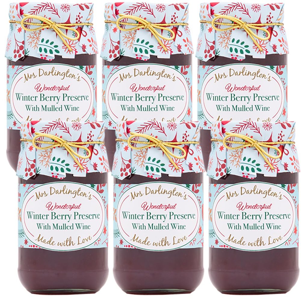 Mrs Darlingtons Winter Berry Preserve with Mulled Wine - Christmas Gold Tie - 340g - Pack of 6