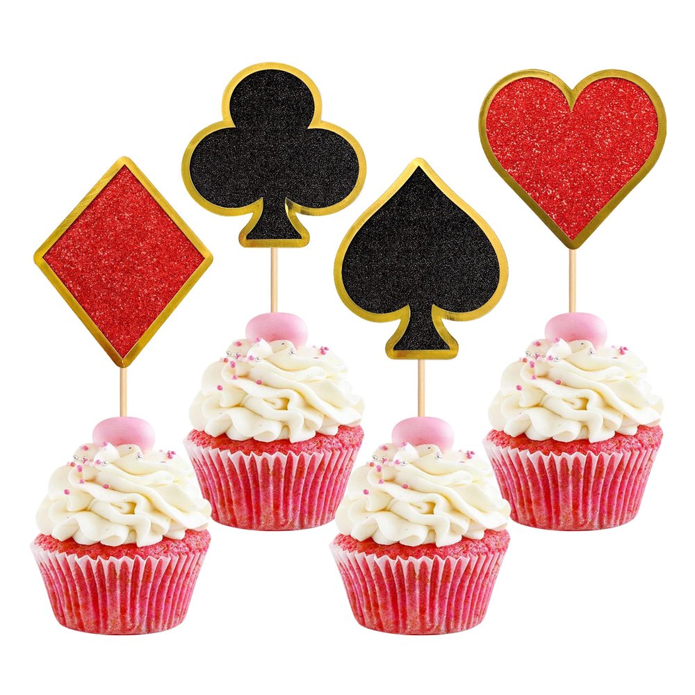 24 PCS Poker Themed Cupcake Toppers Poker Game Chips Player Las Vegas Theme Gambling Cupcake Picks Las Vegas Casino Night Poker Theme Birthday Party Cake Decor Supplies 