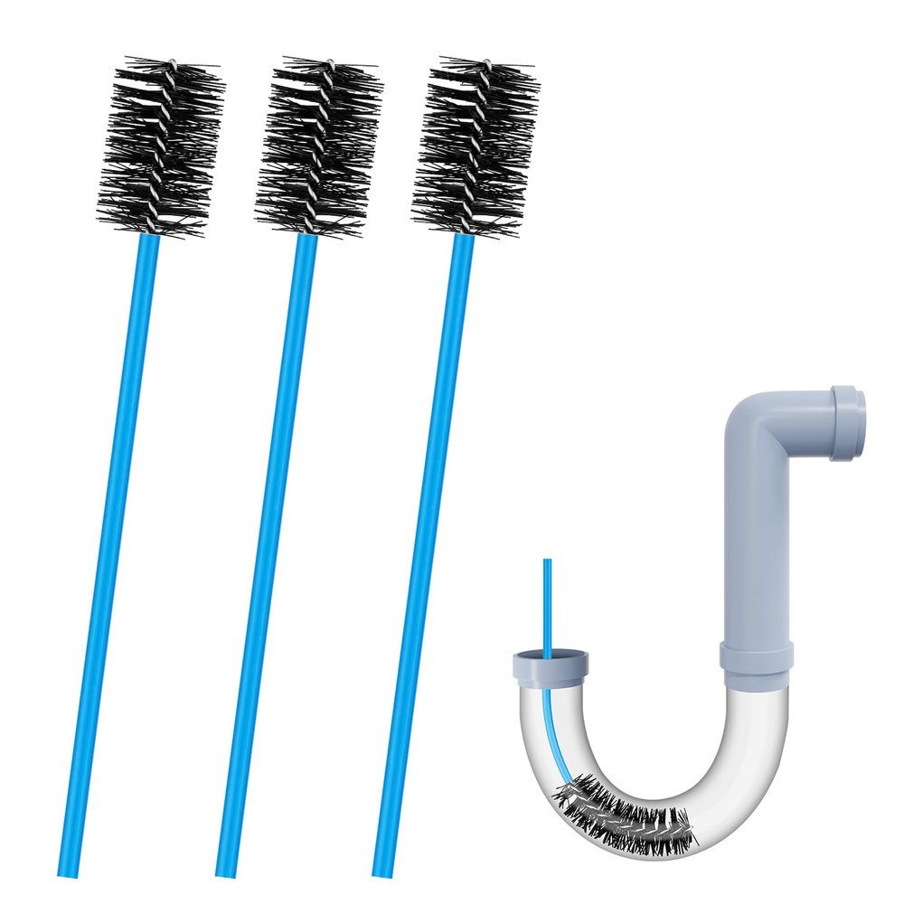 3pcs Premium Nylon PVC Drain Brushes - Flexible Pipe Cleaner with Soft Brush Head, Easily Cleans Dirt, Keeps Condensate Traps Clean