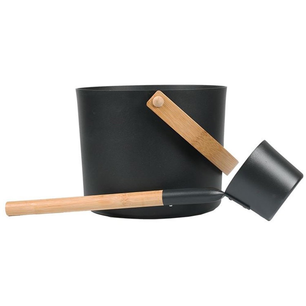 7L Luxury Finnish Sauna Bucket with Long Handled Spoon Set - Aluminium Barrel with Matching Ladle for Saunas
