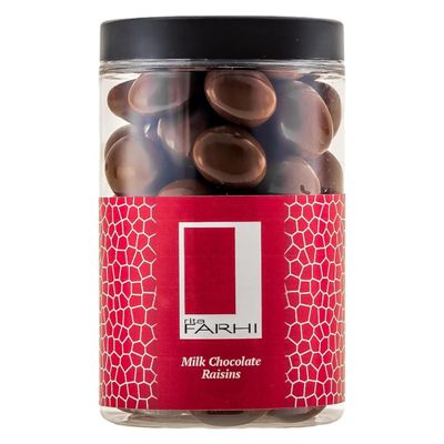 Rita Farhi Milk Chocolate Raisins Luxury Gift Jar 350g  Juicy Raisins Coated in Smooth Belgian Milk Chocolate, Vegetarian Gift for Birthdays & Celebrations